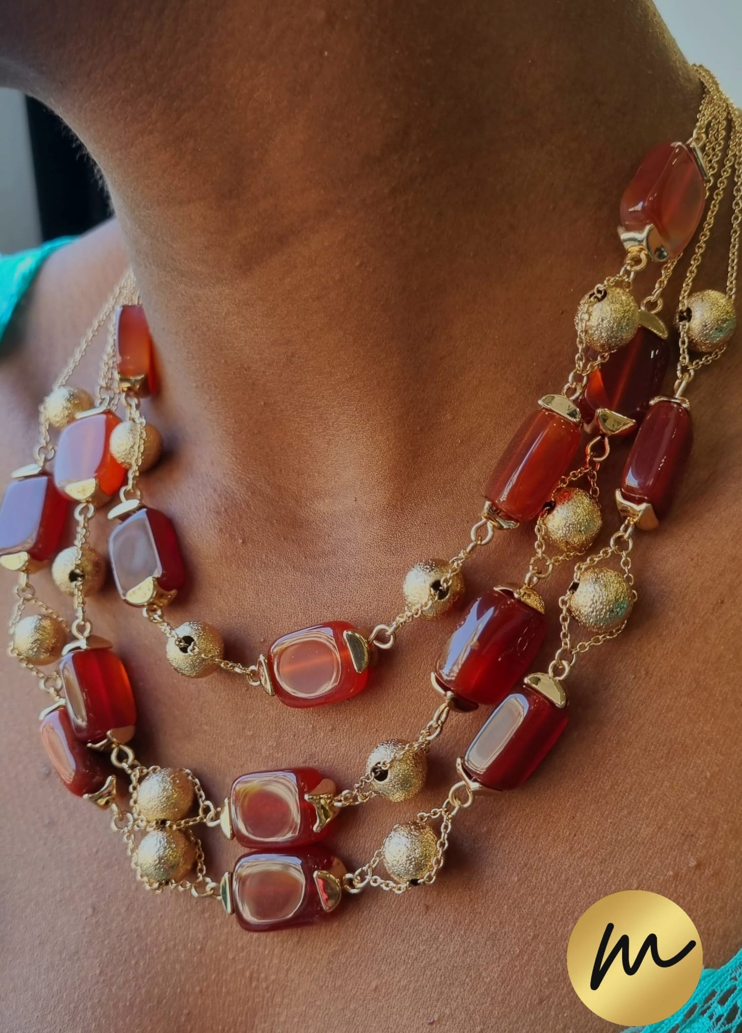 Collana tre fili con pietre dure